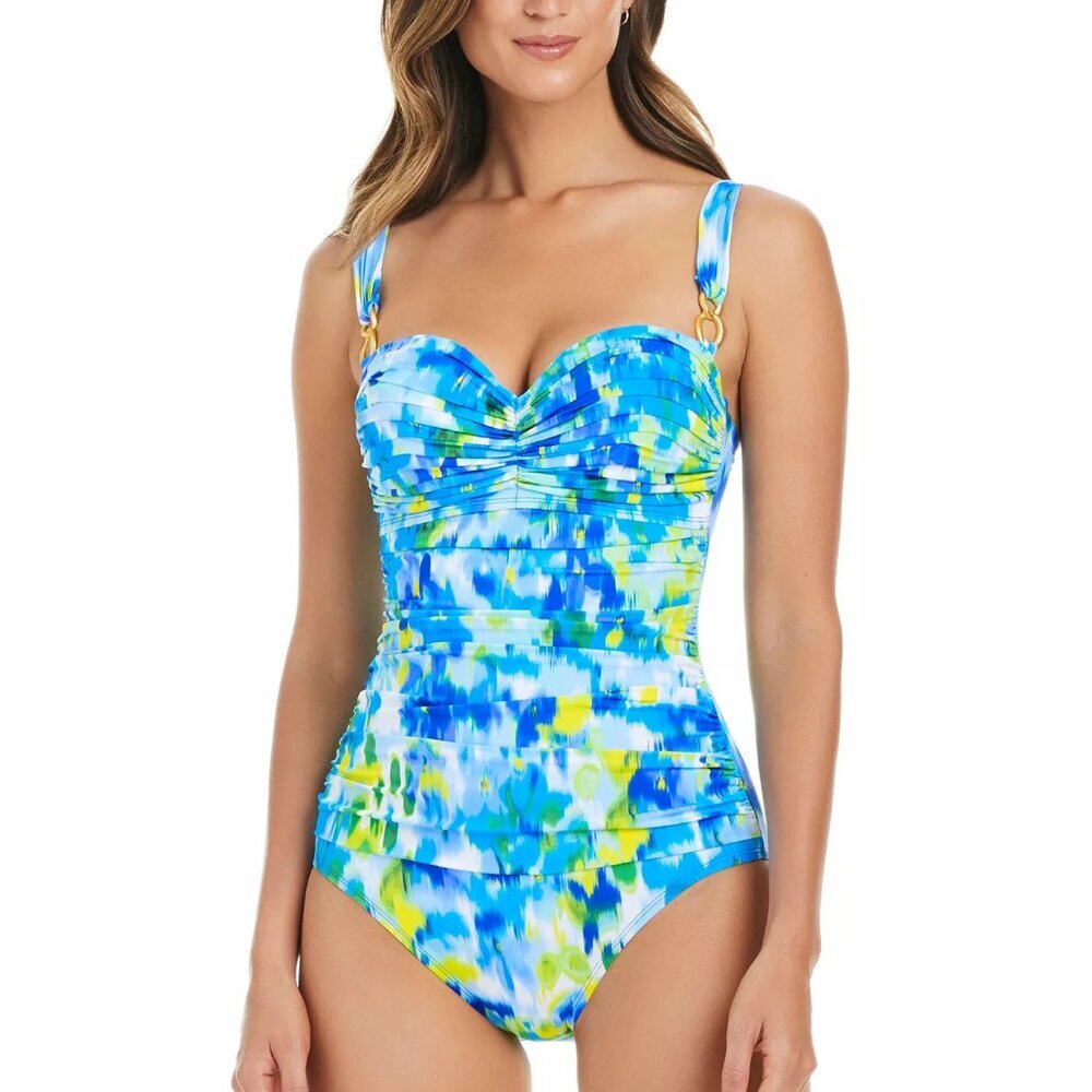 NWT Bleu Rod Beattie Life's A Beach Shirred Underwire One Piece Swimsuit 6